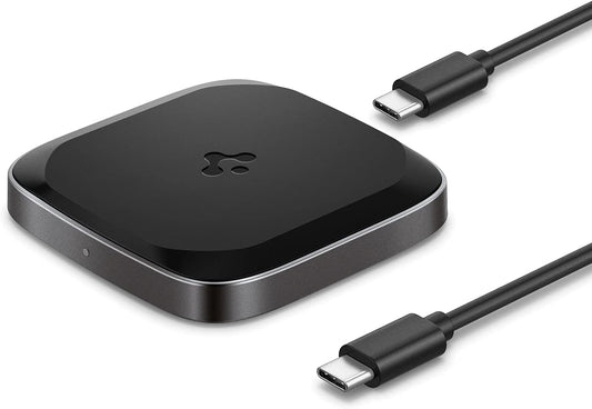 Spigen Wireless Charger, Fast 15W Wireless Charging Pad for Qi Enabled Galaxy S24 Ultra Plus Z Fold Flip 5 4 3 S23 S22 FE Note 20 Pixel 8 Pro Fold 7 6 iPhone 15 14 13 12 SE Max [No Adapter Included]