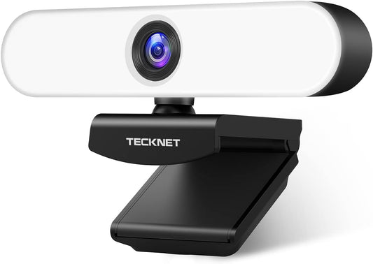 TECKNET 1080P Webcam with Microphone for Desktop, Streaming Webcam with 3-Level Brightness Adjustable Ring Light, USB PC Computer Camera for Video Conferencing/Calling/Live Streaming/Online Learning