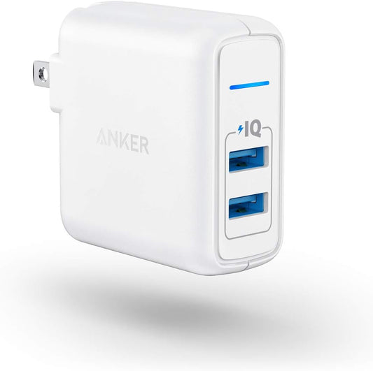 USB Charger, Anker Elite Dual Port 24W Wall Charger, PowerPort 2 with PowerIQ and Foldable Plug for iPhone 15/14/13/12/11 Series, iPad Pro/Air 2/Mini 3/Mini 4, Samsung S4/S5, and More