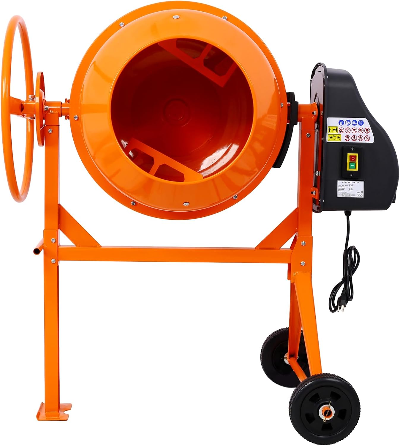 Cement Mixer, 5 Cu. Ft Electric Concrete Mixer Machine, 650W AC Motor Portable Power Cement Mixers for Mortar, Stucco and Fodder, Orange