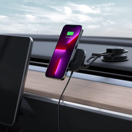 SPIGEN OneTap Pro 3 ITS35W-3 MagSafe Car Mount Wireless Charger for iPhone 16 15 14 13 12 Pro Max Plus mini MagSafe Case, Magnetic Dashboard Phone Holder Fast Charging for MagSafe Charger - Black