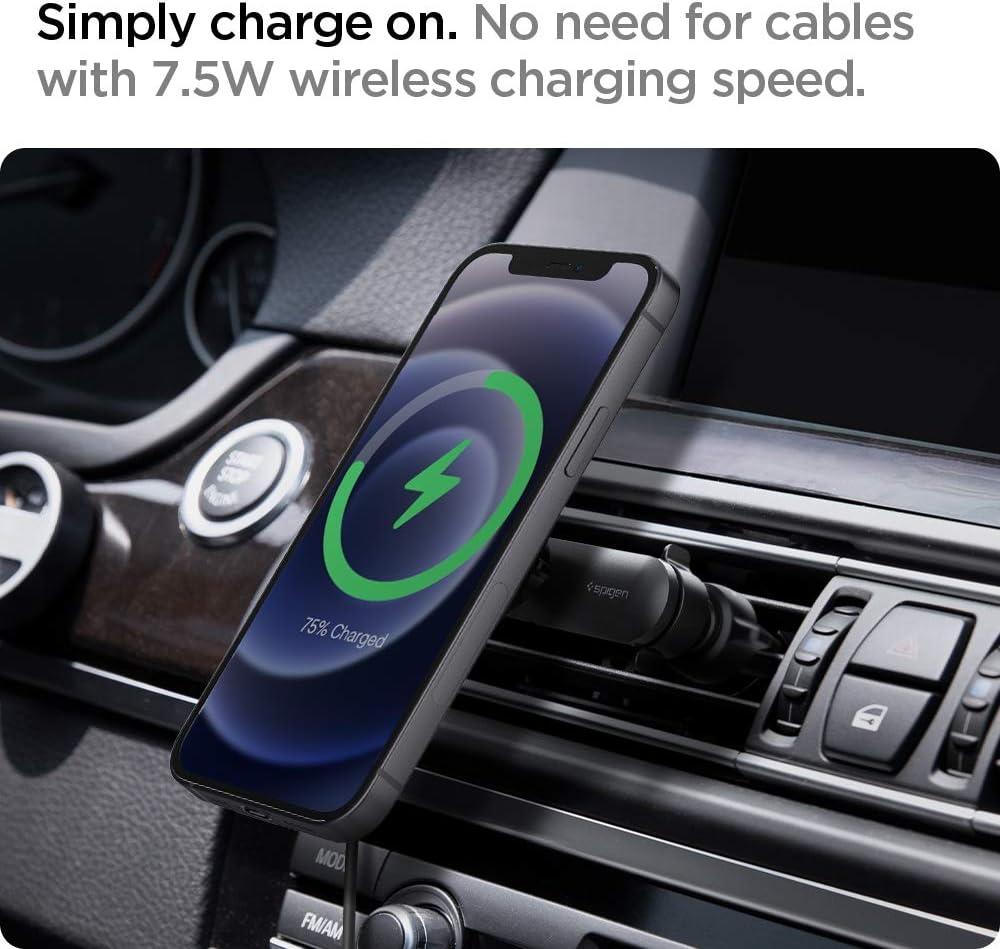 Spigen OneTap Pro (MagFit) Designed for MagSafe Wireless Charger Air Vent Car Mount with Smart Vent Wing Compatible with iPhone 16 Pro Max, 16 Pro, 16 Plus, 15, 14, 13, and 12 Series