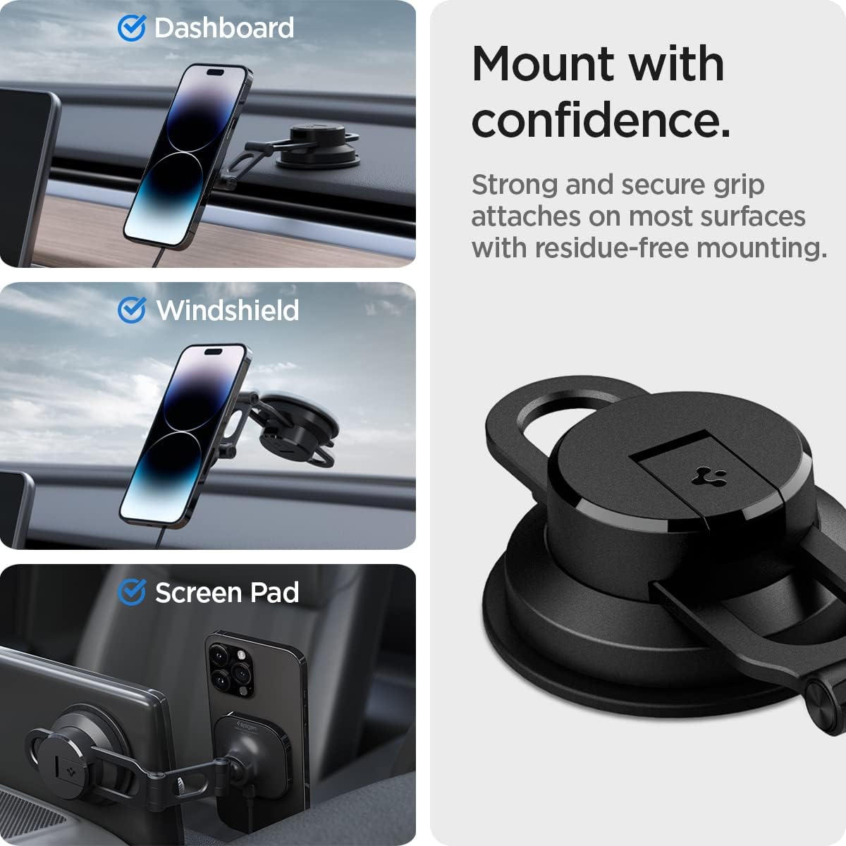 SPIGEN OneTap Pro 3 ITS35W-3 MagSafe Car Mount Wireless Charger for iPhone 16 15 14 13 12 Pro Max Plus mini MagSafe Case, Magnetic Dashboard Phone Holder Fast Charging for MagSafe Charger - Black