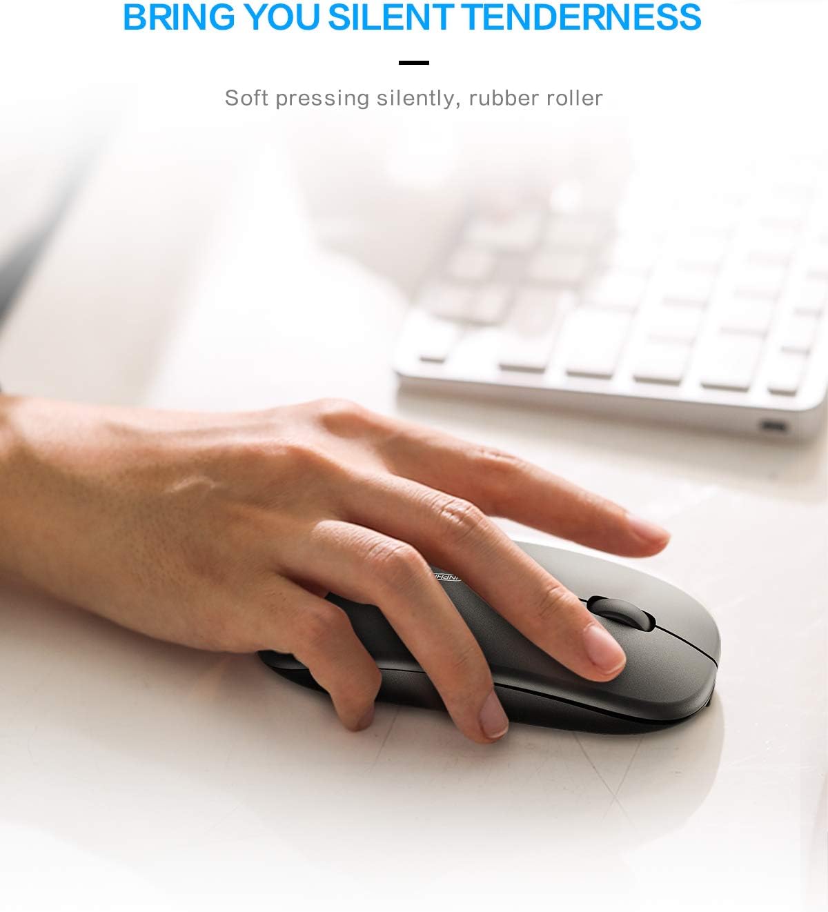 INPHIC Slim Wireless Mouse Rechargeable, Battery Visible, 2.4G Silent Cordless,1600 DPI with USB Receiver, Black