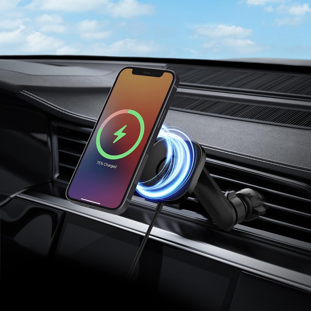 Spigen OneTap Pro (MagFit) Designed for MagSafe Wireless Charger Air Vent Car Mount with Smart Vent Wing Compatible with iPhone 16 Pro Max, 16 Pro, 16 Plus, 15, 14, 13, and 12 Series