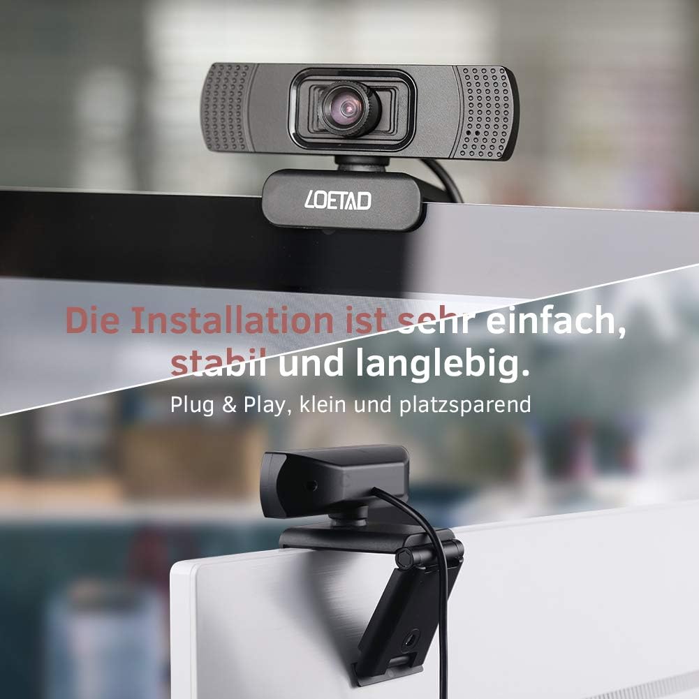 Loetad Webcam, 1080P Full HD PC Camera with Microphone USB for Video Chat Streaming Compatible with Windows Mac OS Android (Multi-Way Packaging)