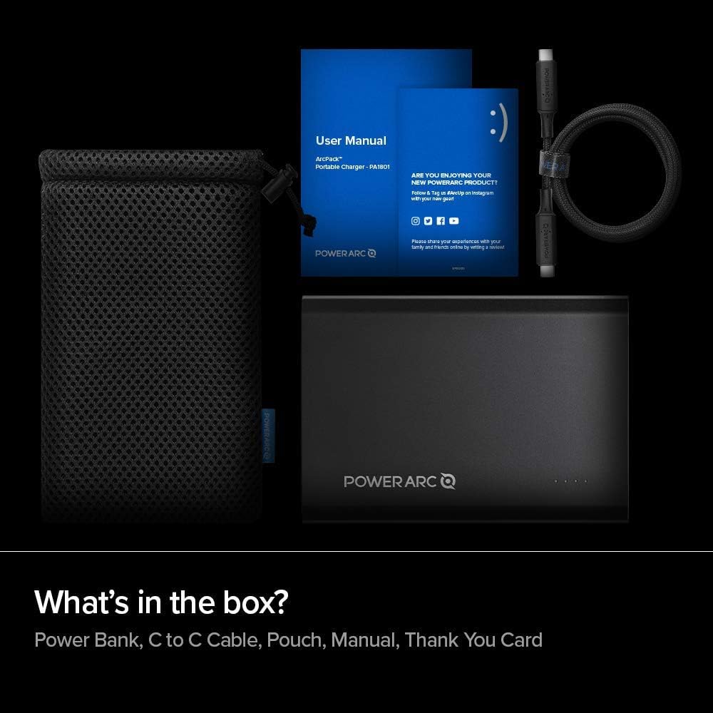 PowerArc ArcPack 60 W PD Power Bank 15000 mAh 3 Port USB C Power Delivery Type C Cable Compatible with iPhone 14 13 12 Mini SE 11 Plus Pro Max MacBook Air iPad Pro Air Galaxy S21 S20 S10 Plus Note 20