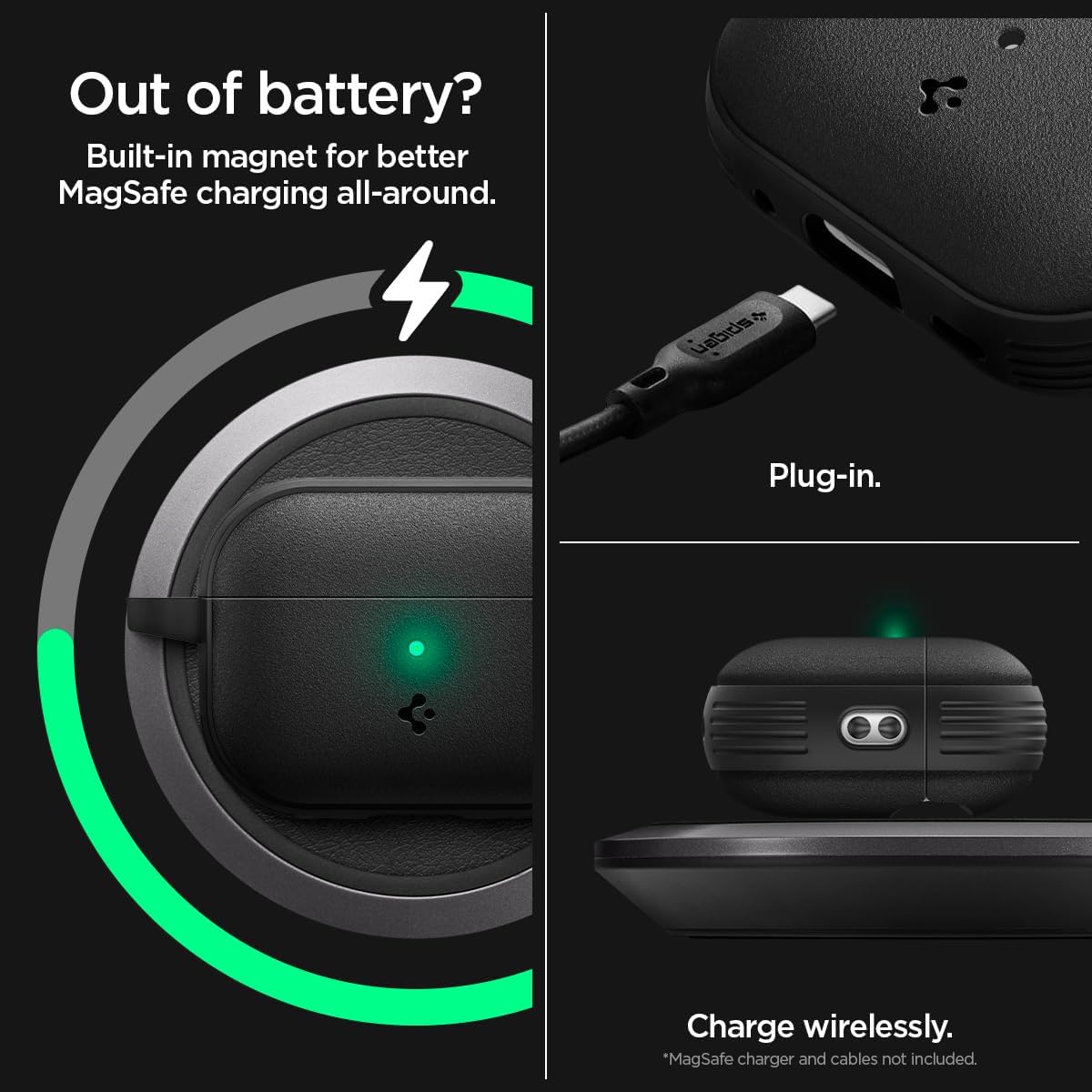 Caseology by Spigen Vault Designed for Airpods Pro 2nd Generation Case (2022/2023/2024) Drop Protection Cover with Carabiner - Matte Black