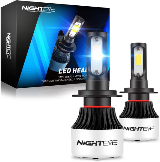 NIGHTEYE Automotive LED H7 Led Headlight Bulbs, 12V 72W 9000Lumens 6500K Cool White, IP68 Waterproof