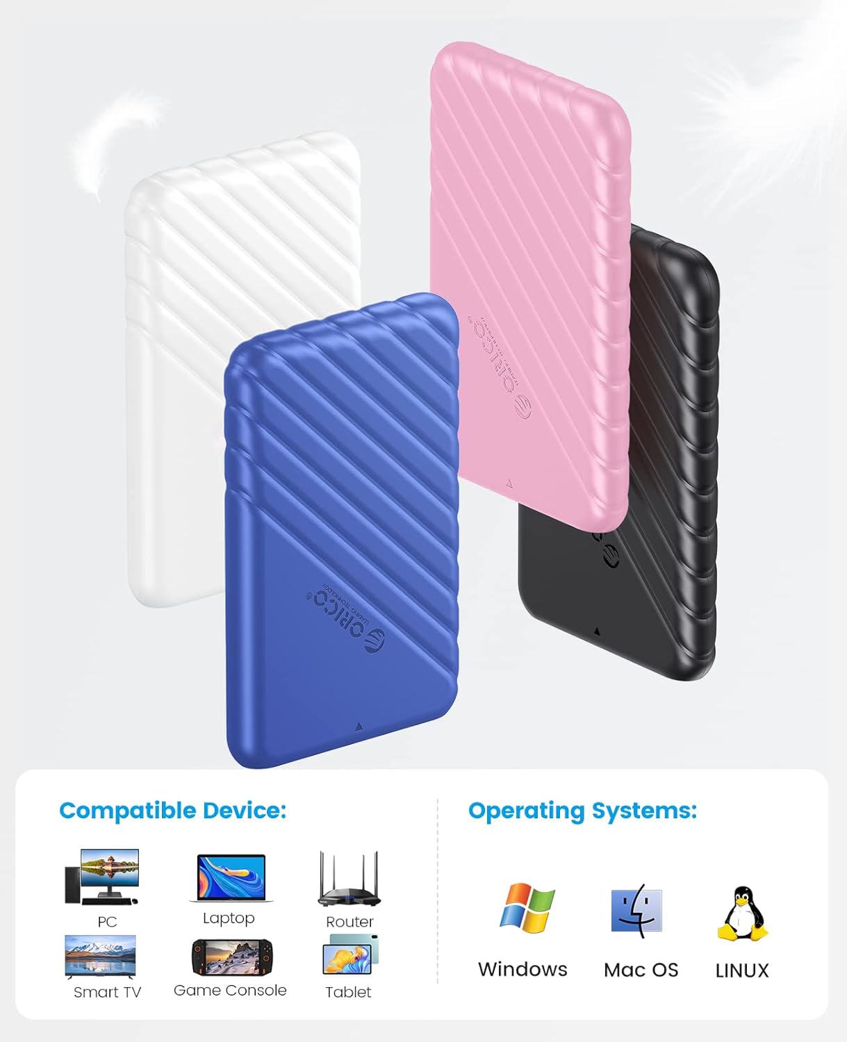 ORICO 2.5 inch USB C Hard Drive Enclosure USB 3.1 Gen 1 to SATA III External Hard Drive Case for SSD HDD 9.5 7mm Tool-Free with UASP, Black (25PW1-C3)