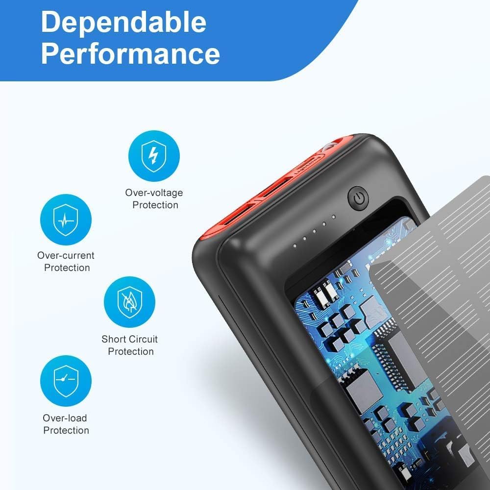 JIGA Solar Charger, 30000mAh Solar Power Bank, Quick Portable Charger Pack with 4 Inputs 3 Outputs & Flashlight, External Backup Battery Huge Capacity Phone Charger for iPhone, iPad, Samsung etc
