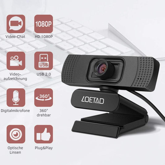 Loetad Webcam, 1080P Full HD PC Camera with Microphone USB for Video Chat Streaming Compatible with Windows Mac OS Android (Multi-Way Packaging)