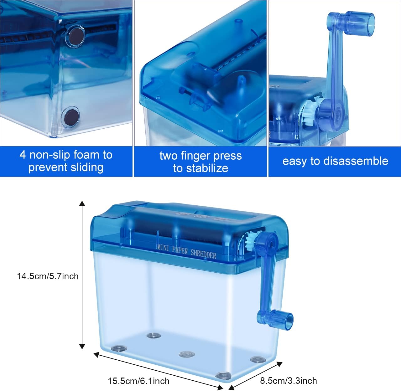 JIKIOU Mini Hand Shredder Portable Paper Shredder Manual Shredder Documents Paper Cutting Tool Home Office Desktop Stationery Christmas Birthday Gift Blue