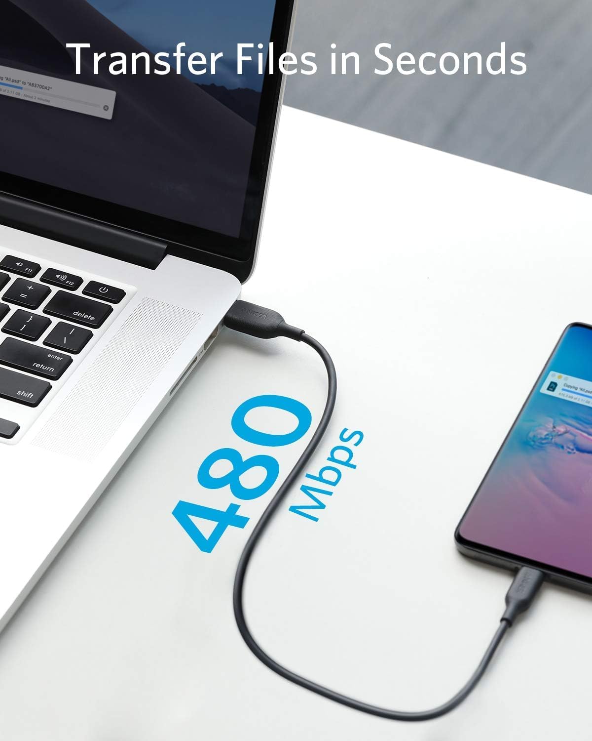 USB C Cable 60W, Anker Powerline III USB-C to USB-C Cable 2.0, USB C Charger Cable for MacBook Pro 2020, iPad Pro 2020, Switch, Galaxy S20 Plus S9 S8 Plus, Pixel, and More (1ft, Black)