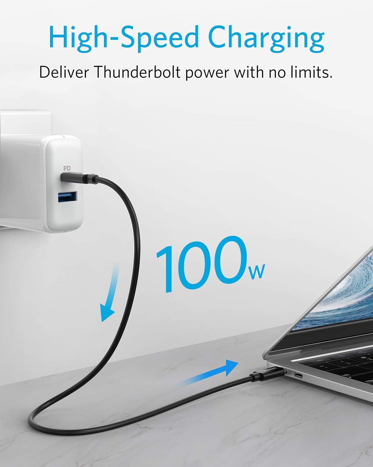 Anker USB C Cable,Thunderbolt 3.0,100W Charging(1.6FT),Supports 5K Display and 40 Gbps Data Transfer,for iPhone 16/15,MacBook,Samsung Galaxy S23,and More