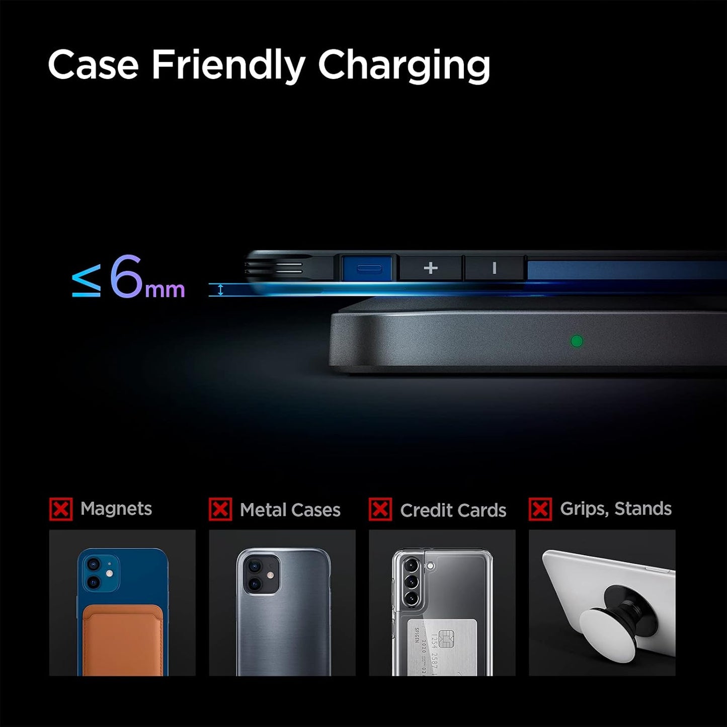 Spigen Wireless Charger, Fast 15W Wireless Charging Pad for Qi Enabled Galaxy S24 Ultra Plus Z Fold Flip 5 4 3 S23 S22 FE Note 20 Pixel 8 Pro Fold 7 6 iPhone 15 14 13 12 SE Max [No Adapter Included]