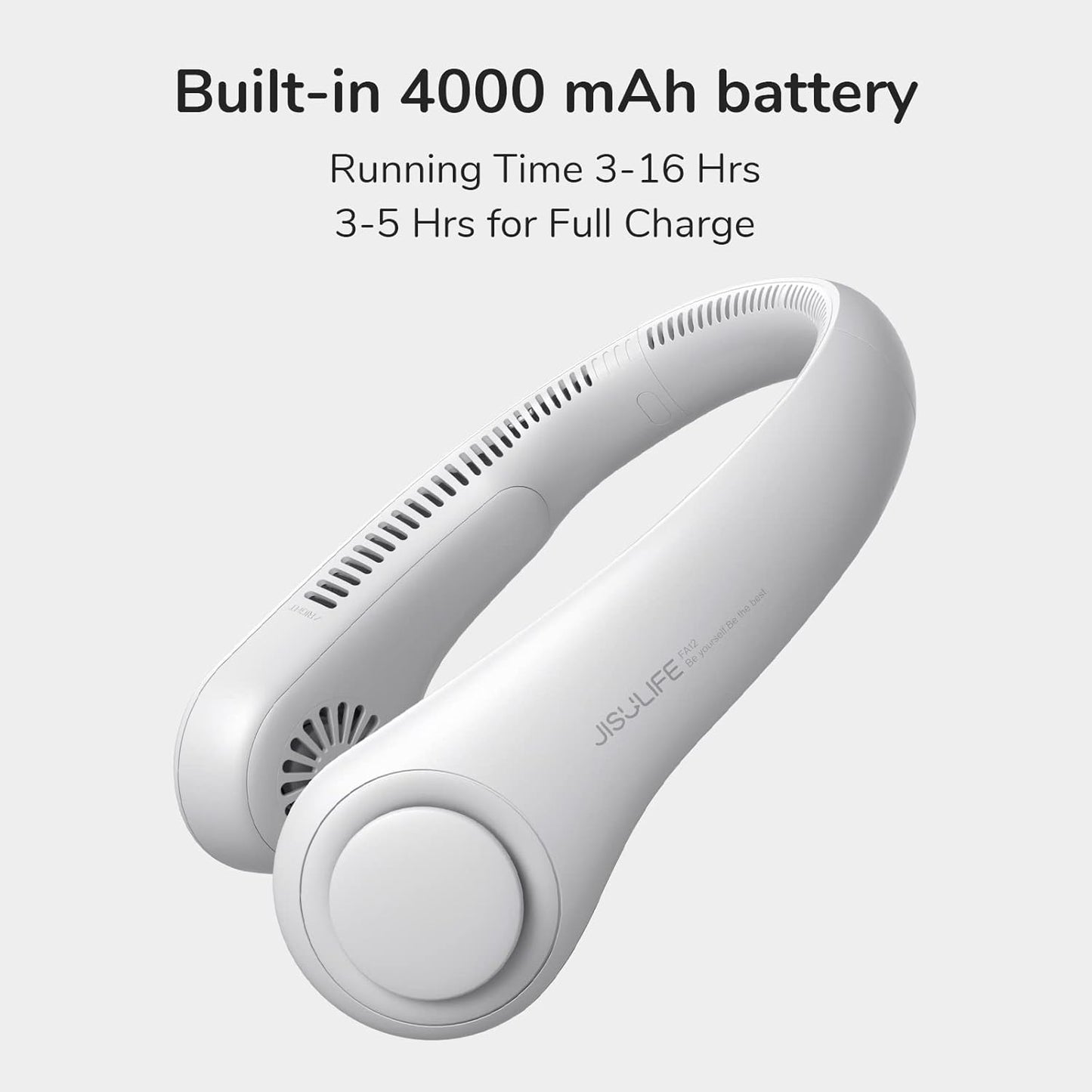 JISULIFE Portable Neck Fan, Hands-Free Bladeless, 5 Speeds, 4000 mAh Battery Operated Wearable Personal Fan, Twistable, Rechargeable, Gift for Women Men-Grey