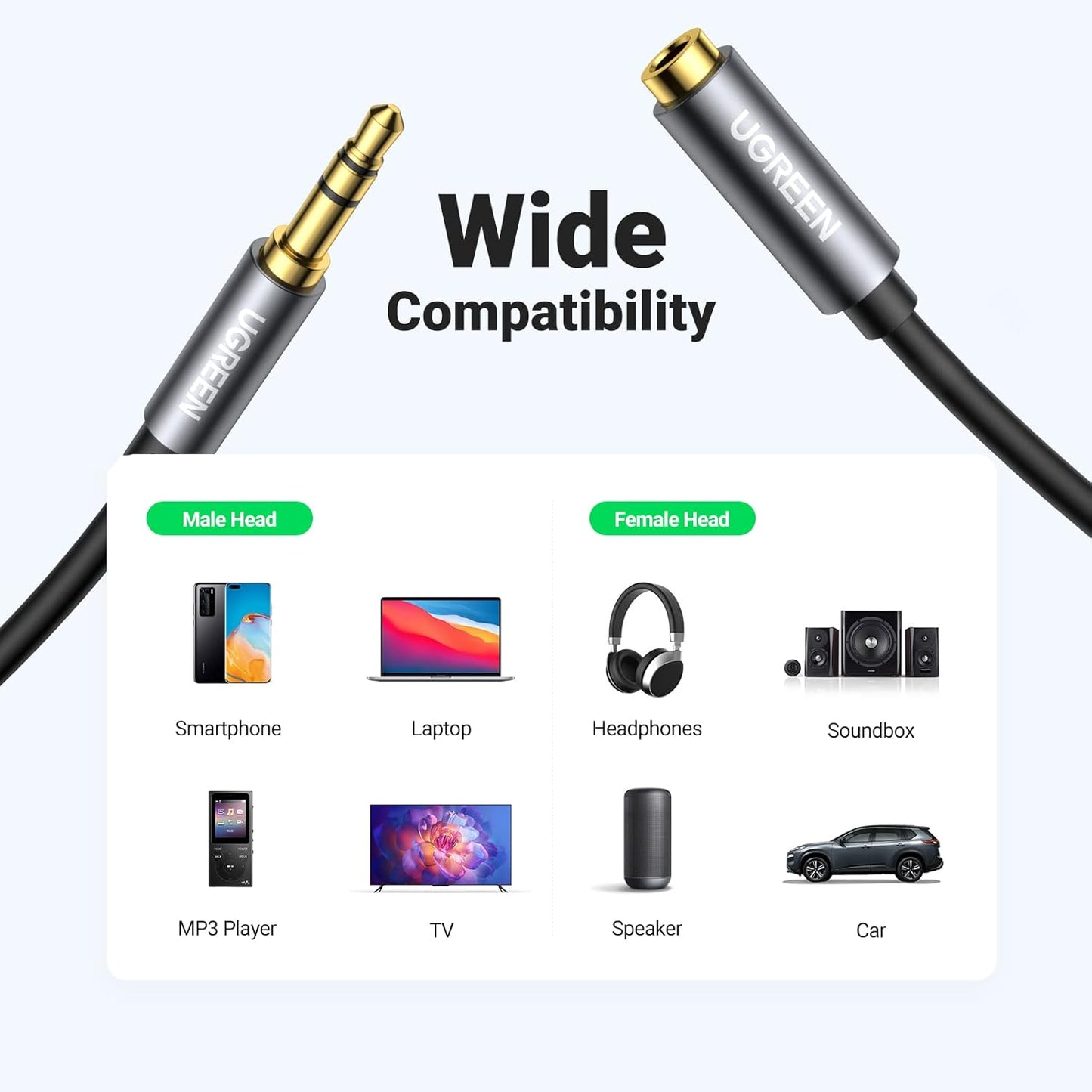 UGREEN Headphone Extension Cable 3.5mm Extension Gold Plated Aux Cable Audio Stereo Jack Male to Female TRS Cord Extender Compatible with iPhone iPad Phones Tablets Media Players, 16FT