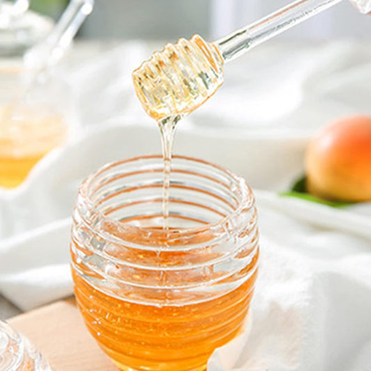 Glass Honey Jar,Transparent Honey Pot with Stirring Rod and Pot Lid,Food Grade Plastic Honey Jar,Bee Shape Honey Pot for Kitchen Living Room Office