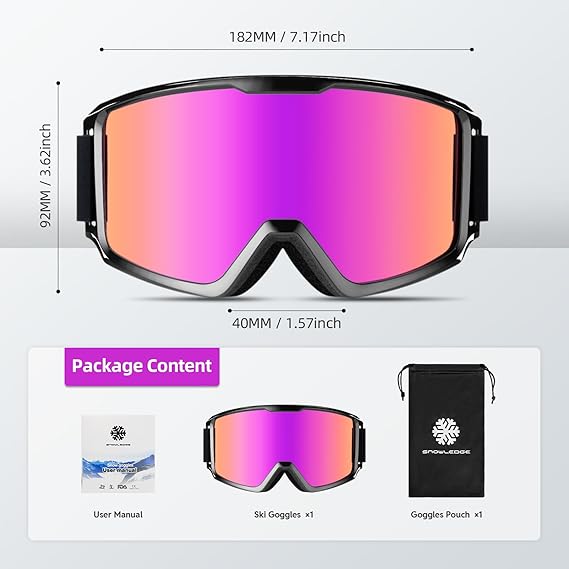 Ski/Snowboard Goggles for Men, Women & Youth -OTG 100% UV Protection