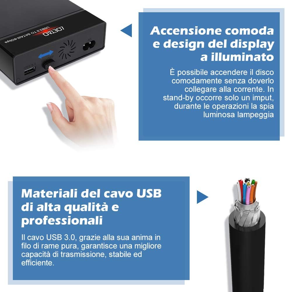 LOETAD External Hard Drive Housing for 3.5"/2.5", USB 3.0, with USAP Enclosure External Hard Drive for 7mm and 9.5mm SATA I/II/III HDD SSD up to 10TB Compatible with Windows/Lunux/Mac PC, Smart TV, etc.
