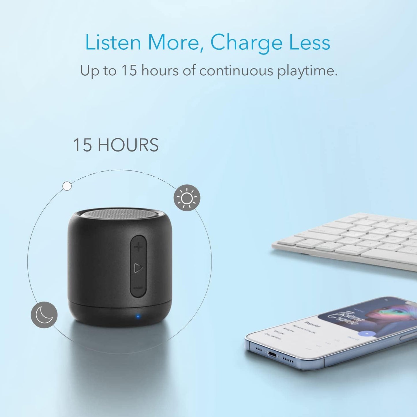 Soundcore Anker Mini, Super-Portable Bluetooth Speaker with FM Radio, 15-Hour Playtime, 66 ft Bluetooth Range, Enhanced Bass, Noise-Cancelling Microphone for Leisure and Work Use