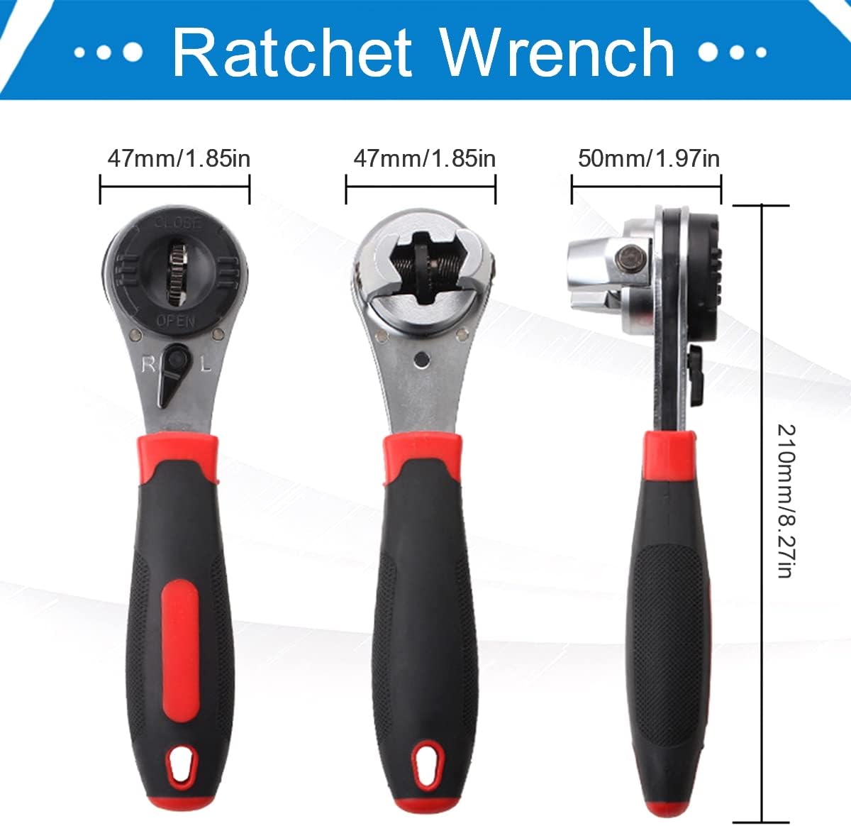 Multifunctional Ratchet Wrench, Adjustable Metal Heavy Duty Socket Wrenchfor 1/4-7/8 Inch Screw, Ergonomic Non-slip Wrench Portable Labor Saving Wrench for Repairing Car Motorcycle Bicycle