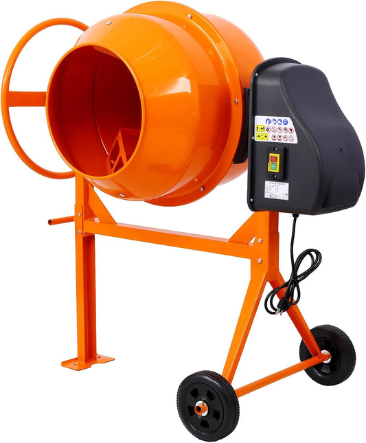 Cement Mixer, 5 Cu. Ft Electric Concrete Mixer Machine, 650W AC Motor Portable Power Cement Mixers for Mortar, Stucco and Fodder, Orange
