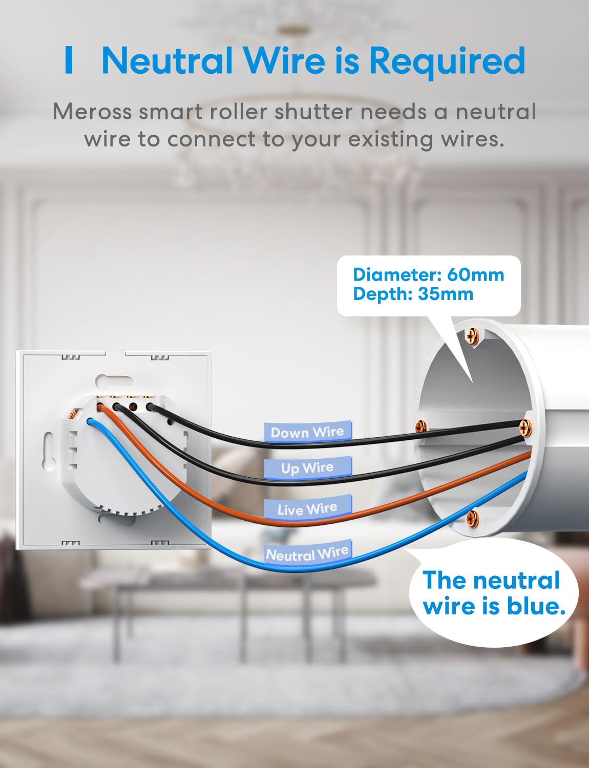 Smart Roller Shutter Switch (NEUTRAL WIRE REQUIRED), Curtain Switch Compatible with HomeKit, Alexa and Google Home, Percent Control, Voice Control and Remote Control Visit the meross Store
