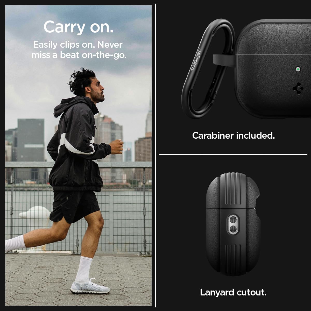 Caseology by Spigen Vault Designed for Airpods Pro 2nd Generation Case (2022/2023/2024) Drop Protection Cover with Carabiner - Matte Black
