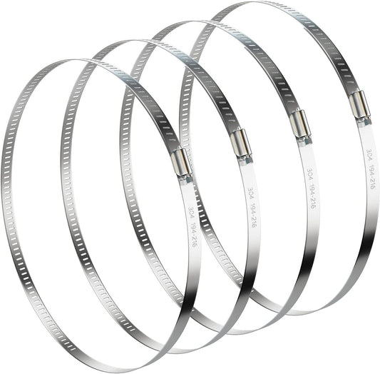 NEBURORA 8 Inch Hose Clamp Adjustable 304 Stainless Steel Duct Clamp 4 Pack Worm Gear Clamps 7.6"-8.4" Diameter Fuel Line Hose Pipe Clamp for Dryer Vent Air Duct Automotive Plumb