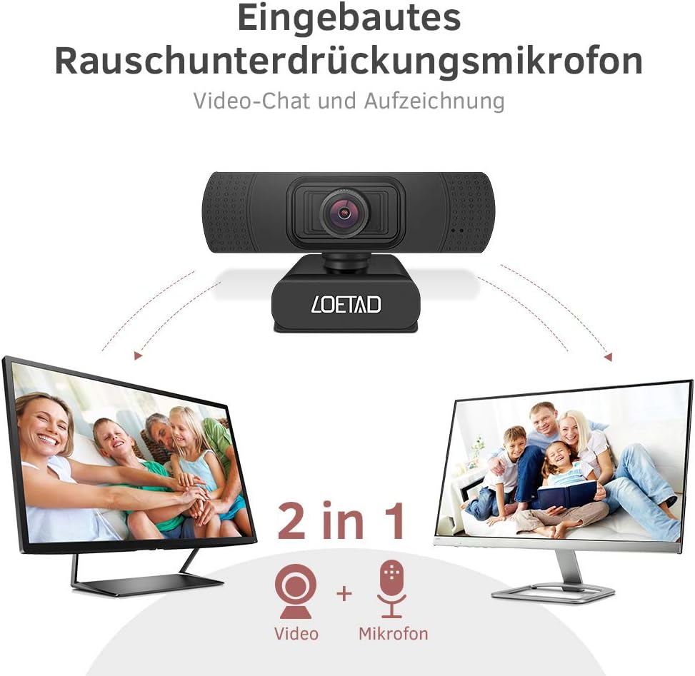 Loetad Webcam, 1080P Full HD PC Camera with Microphone USB for Video Chat Streaming Compatible with Windows Mac OS Android (Multi-Way Packaging)