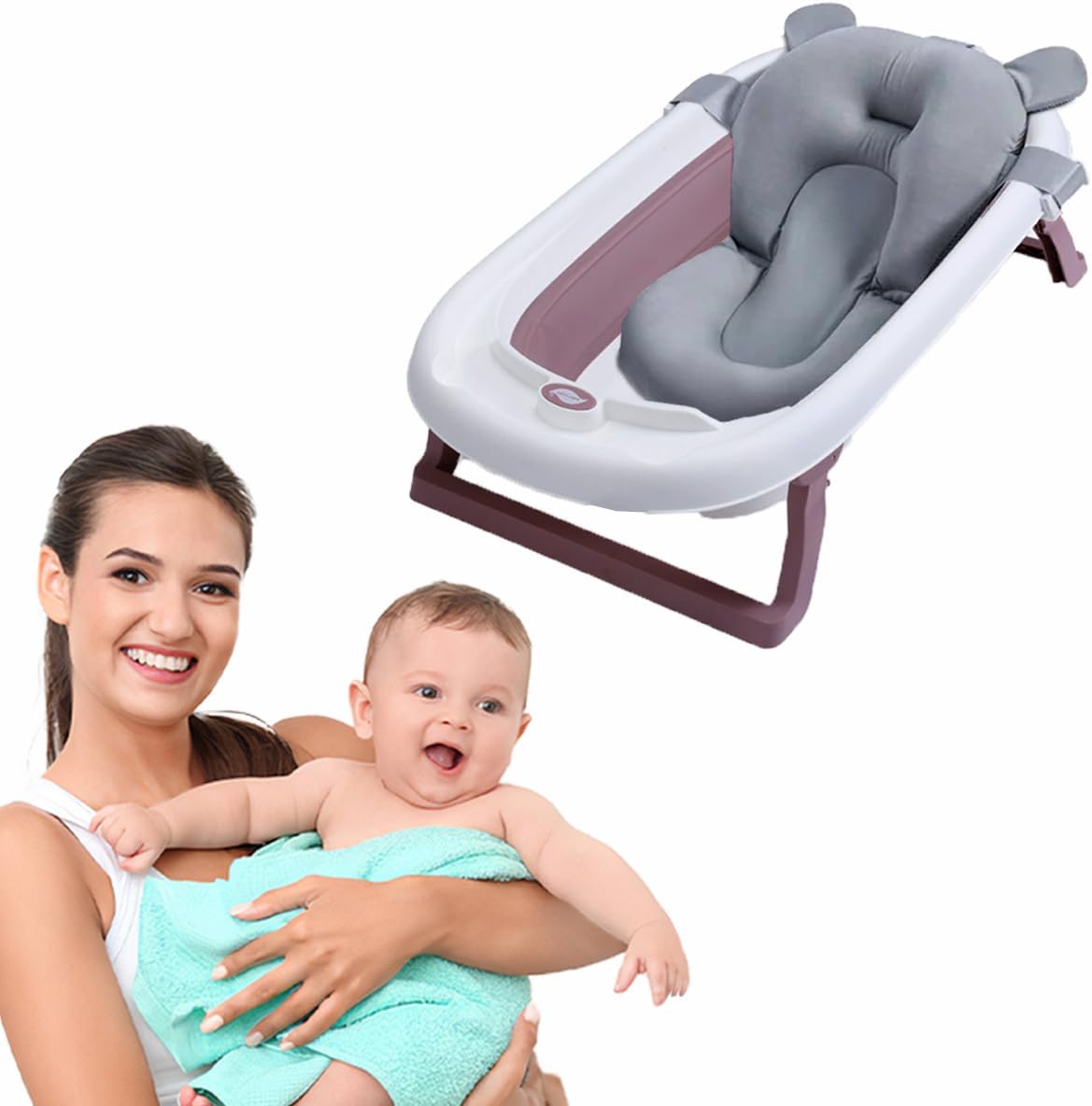 Baby Bath Tub with Soft Cushion Pad, Foldable Lightweight Anti-Slip Ergonomic Design, Portable Travel and Home Use Bathing Essentials for Newborn and Toddlers 0-36 Months