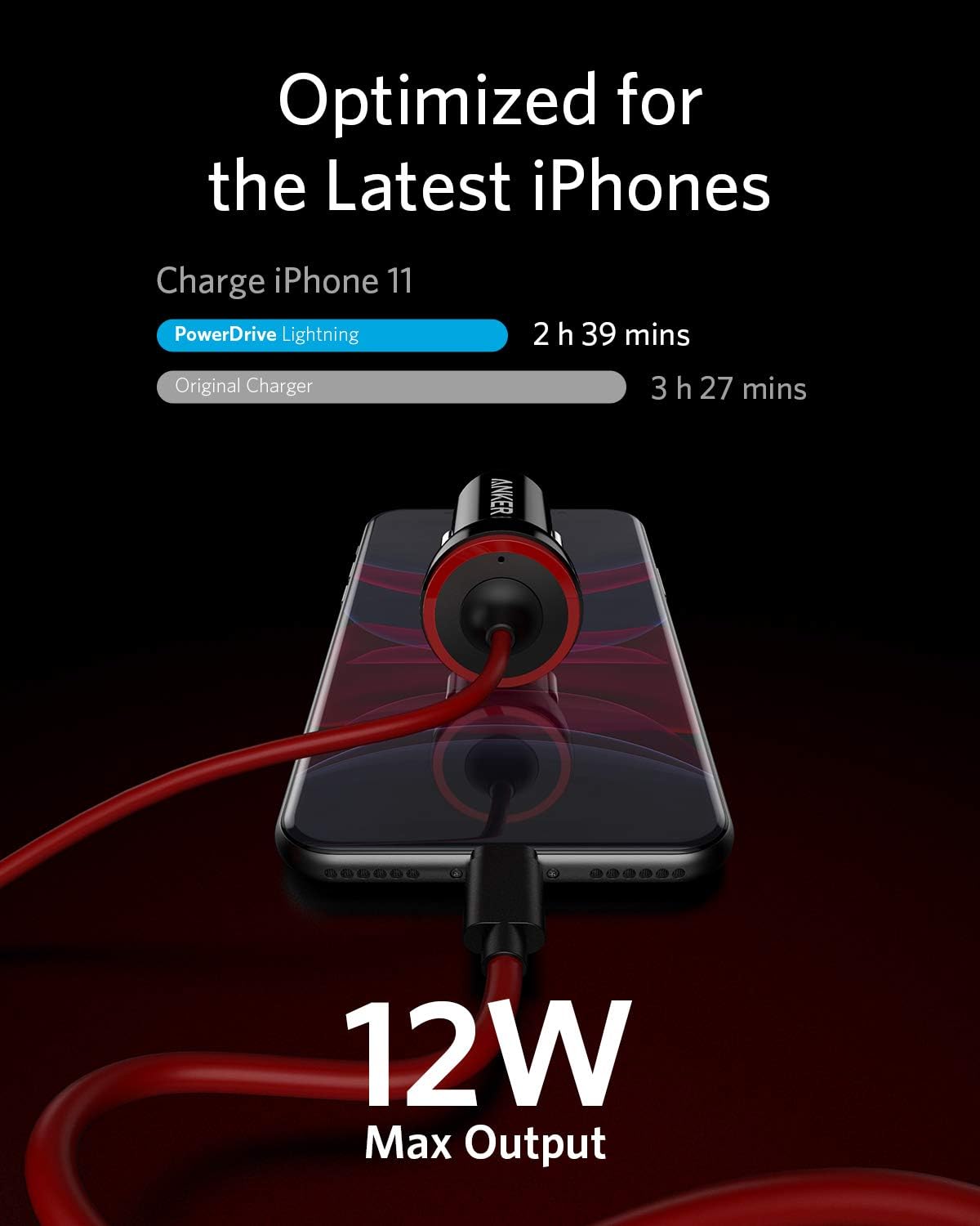 iPhone Car Charger, Anker 12W 5V Lightning [Mfi-Certified], PowerDrive Car Charger with 3ft Apple Certified Cable, for iPhone 14 13 12 11 Pro Max mini XS XR X 8 7 6 Plus, iPad Pro/Air 2/mini, and More