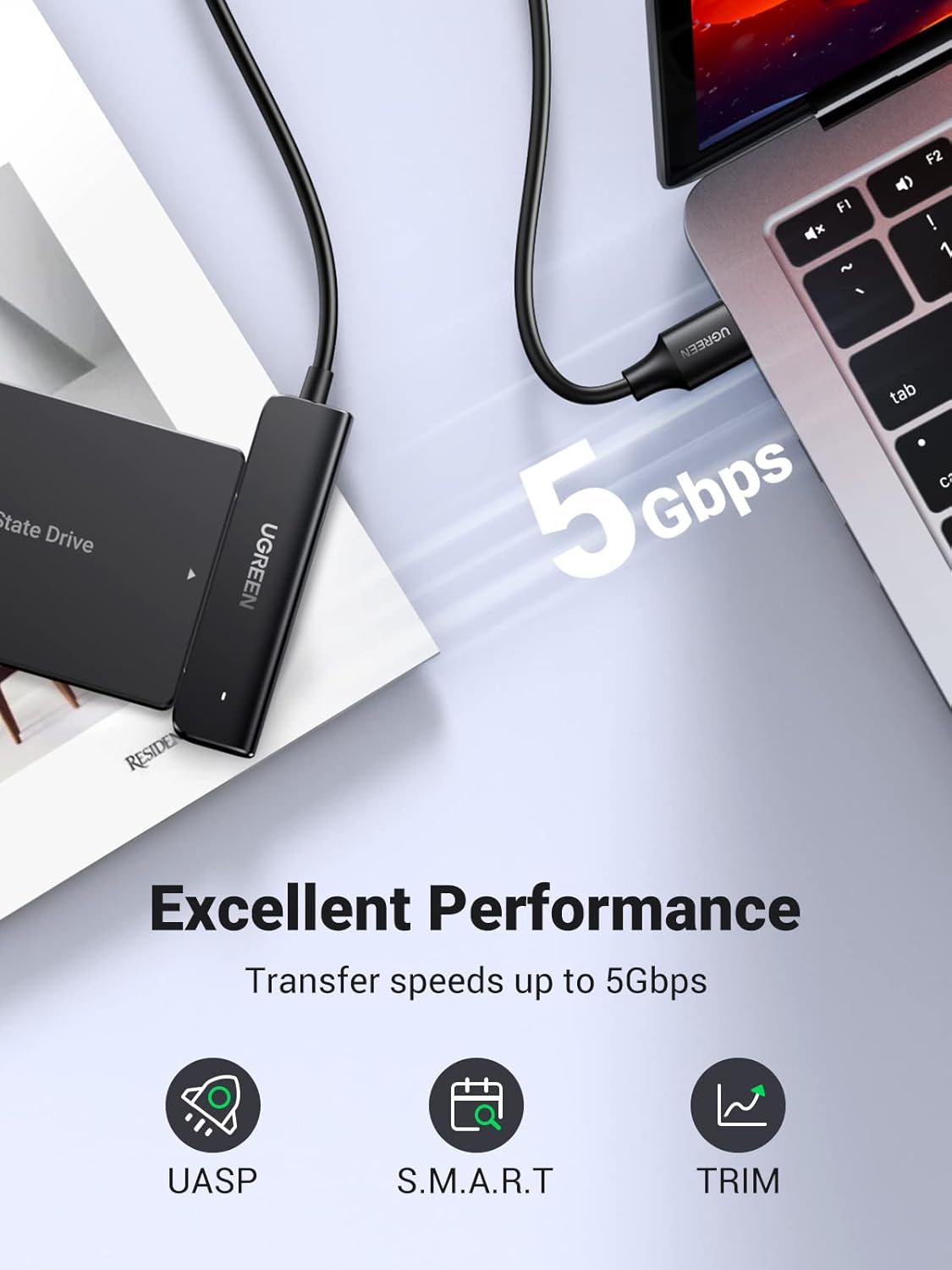 UGREEN USB 3.0 SATA Cable Adapter for SSD and Hard Drives 2.5 Inch External Hard Drive Supports UASP Trim Smart, Compatible with Windows Mac OS Chrome OS Linux 0.5M