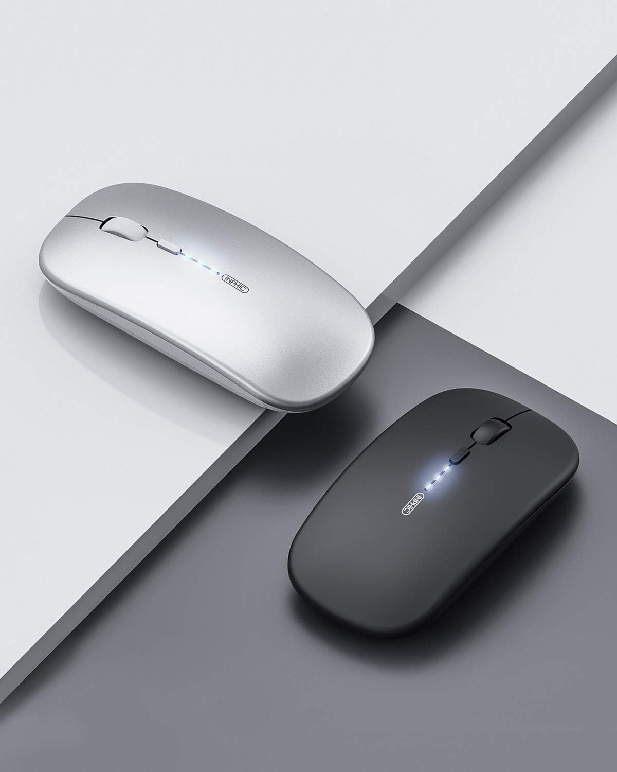 INPHIC Slim Wireless Mouse Rechargeable, Battery Visible, 2.4G Silent Cordless,1600 DPI with USB Receiver, Black