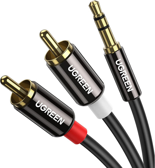 UGREEN 3.5mm to RCA Cable, 6.6FT RCA Male to Aux Audio Adapter HiFi Sound Headphone Jack Adapter Metal Shell Y Splitter Auxiliary Cord 1/8 Connector