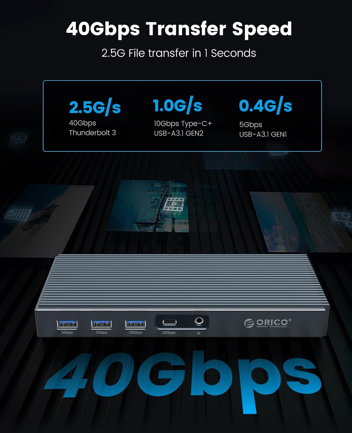 Thunderbolt 3 Dock 9-in-1 Dual M.2 NVMe/NGFF Enclosure, ORICO USB C Docking Station 40Gbps, 8K@60Hz Display or 4K@60Hz Dual Display, 60W Charging Power for Laptop, 15W for Smartphone, Daisychain.