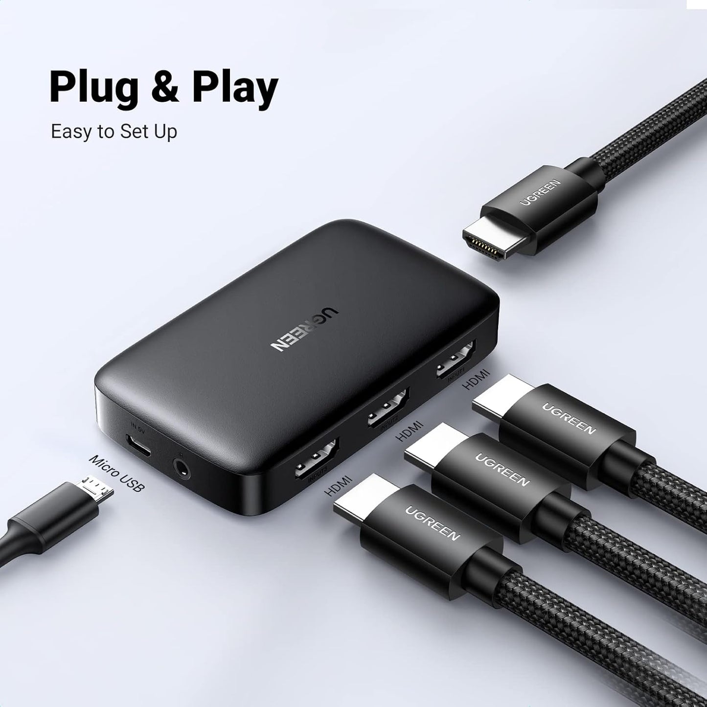 UGREEN HDMI Switch 3 in 1 Out 4K HDMI Splitter with Remote Supports HDR CEC 3D HDCP1.4 HDMI 3 Port Box Hub 4K 30Hz, Compatible with Switch/Switch 2 PS5 PS4 Xbox Fire Stick Roku Apple TV PC