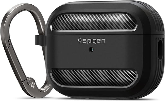 Spigen Rugged Armor Designed for AirPods Pro 2nd Generation Case 2022/2023 (USB-C/Lightning Cable) Cover with Keychain - Matte Black