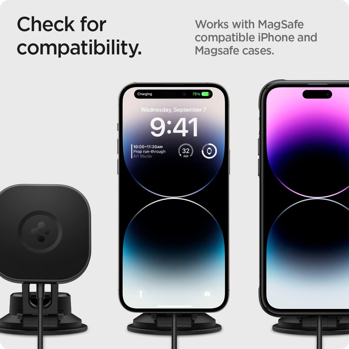 SPIGEN OneTap Pro 3 ITS35W-3 MagSafe Car Mount Wireless Charger for iPhone 16 15 14 13 12 Pro Max Plus mini MagSafe Case, Magnetic Dashboard Phone Holder Fast Charging for MagSafe Charger - Black