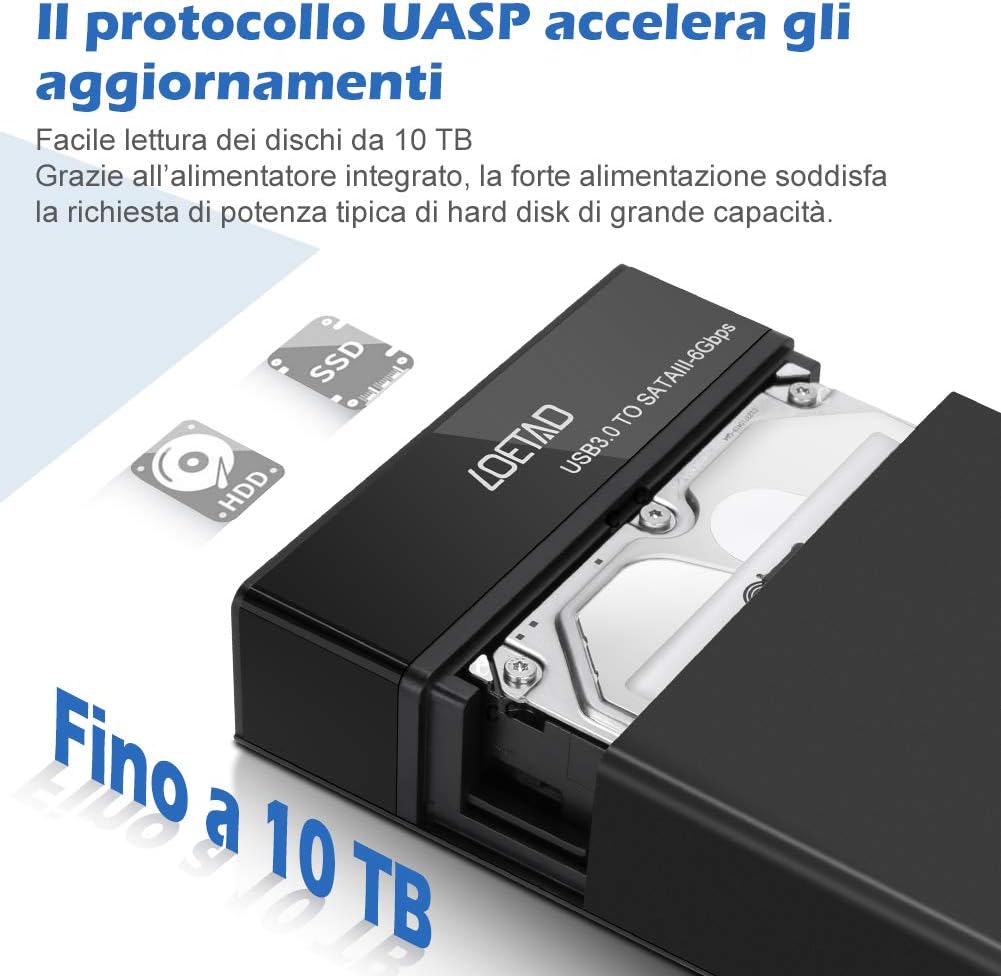 LOETAD External Hard Drive Housing for 3.5"/2.5", USB 3.0, with USAP Enclosure External Hard Drive for 7mm and 9.5mm SATA I/II/III HDD SSD up to 10TB Compatible with Windows/Lunux/Mac PC, Smart TV, etc.