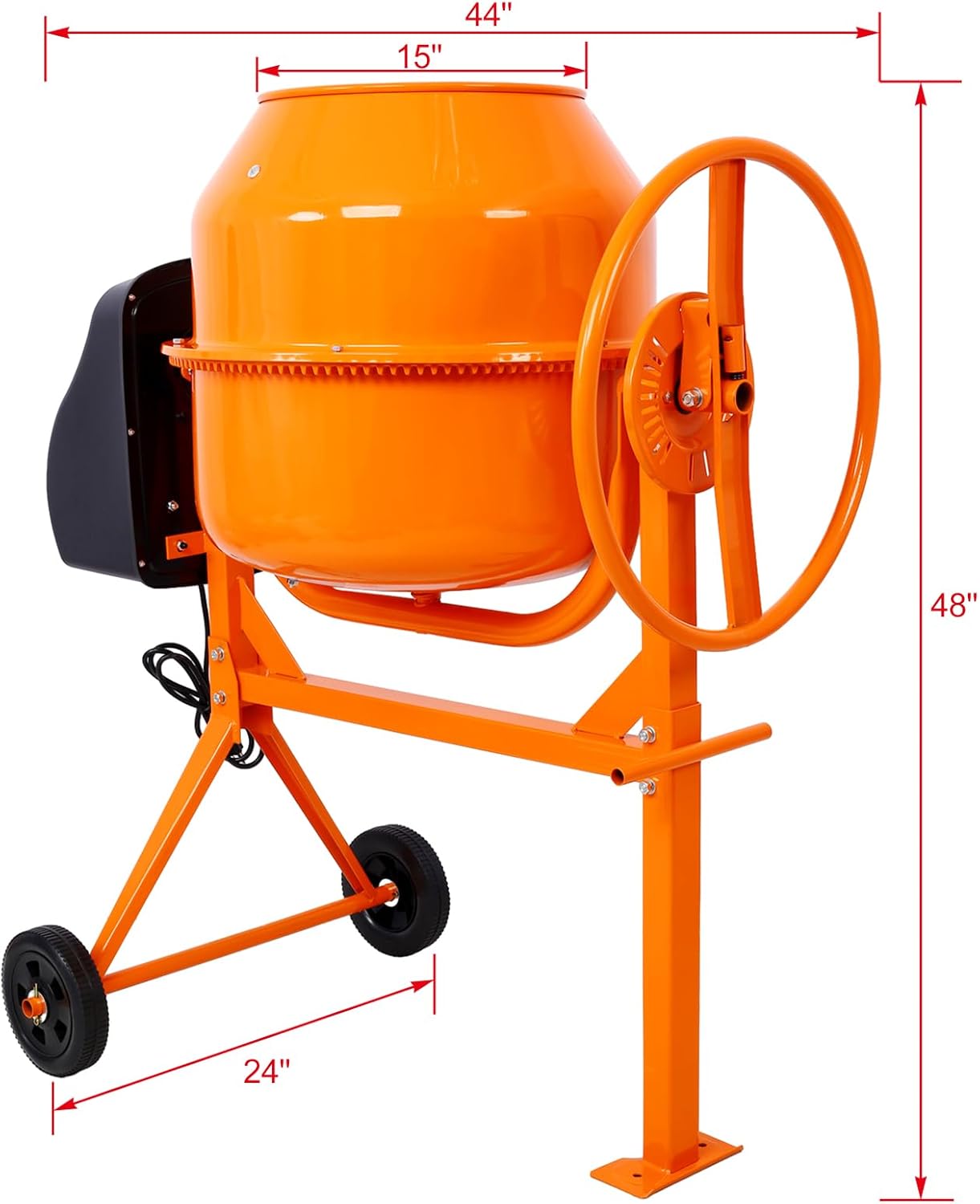 Cement Mixer, 5 Cu. Ft Electric Concrete Mixer Machine, 650W AC Motor Portable Power Cement Mixers for Mortar, Stucco and Fodder, Orange