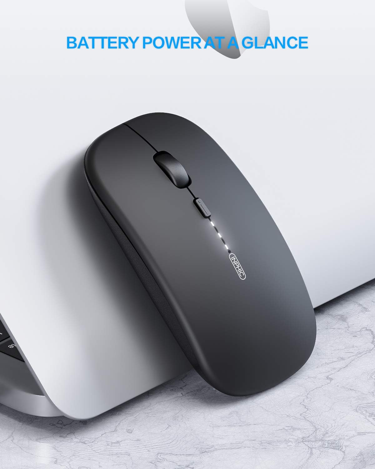 INPHIC Slim Wireless Mouse Rechargeable, Battery Visible, 2.4G Silent Cordless,1600 DPI with USB Receiver, Black