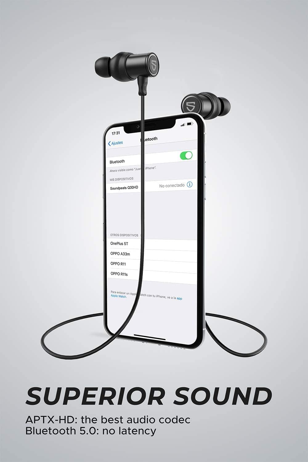 SoundPEATS Q30 HD+ Bluetooth Headphones in-Ear Stereo Wireless 5.2 Magnetic Earphones IPX5 Sweatproof Earbuds with Mic for Sports, Immersive Bass, 10mm Drivers, aptX-HD, 12 Hours Playtime, Type C