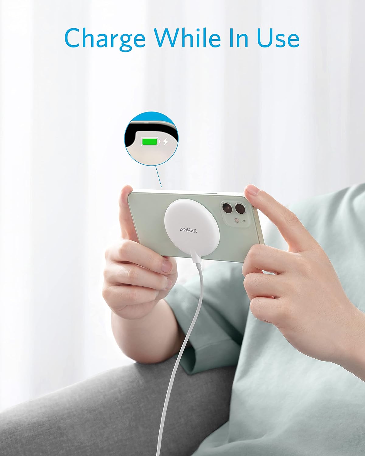 Anker Magnetic Wireless Charger, with 5 ft Built-in USB-C Cable, PowerWave Magnetic Pad Lite Only for iPhone 12/12 Pro / 12 Pro Max / 12 Mini (No AC Adapter)