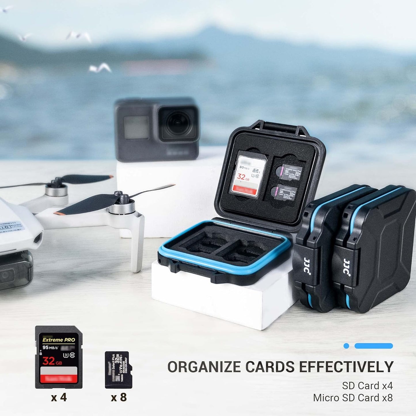 JJC 12 Slots Portable SD Micro SD Memory Card Case, Water-Resistant and Anti-Shock SD MSD TF Card Holder Storage Organizer for 8 Micro SD Card & 4 SD/SDHC/SDXC Card with EVA Foam Interior