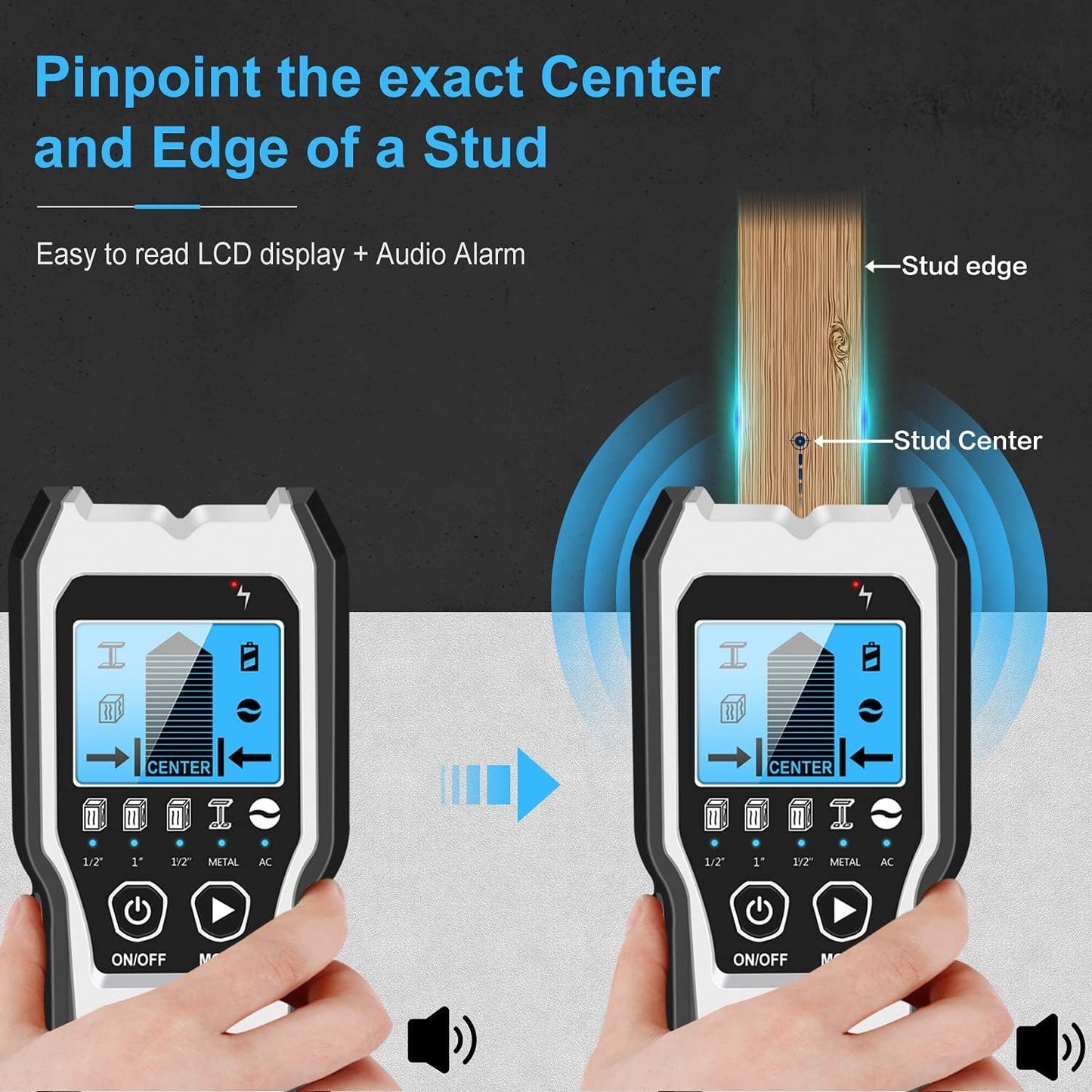 FOLAI TH550 Stud Finder Wall Scanner - 5 in 1 Stud Detector Detector Beam Finders Wall Detector Sensor Center Finding with LCD Display for Wood AC Wire Metal Studs Cable Joist Detection