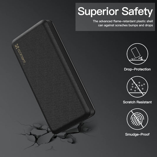 CoolReall Powerbank 20,000 mAh, Practical External Battery with 2 Quick Outputs (2.0A + 2.0A), Portable Battery Charger for Mobile Phones with Large Capacity for 1Phone, Galaxy, Huawei, iPad