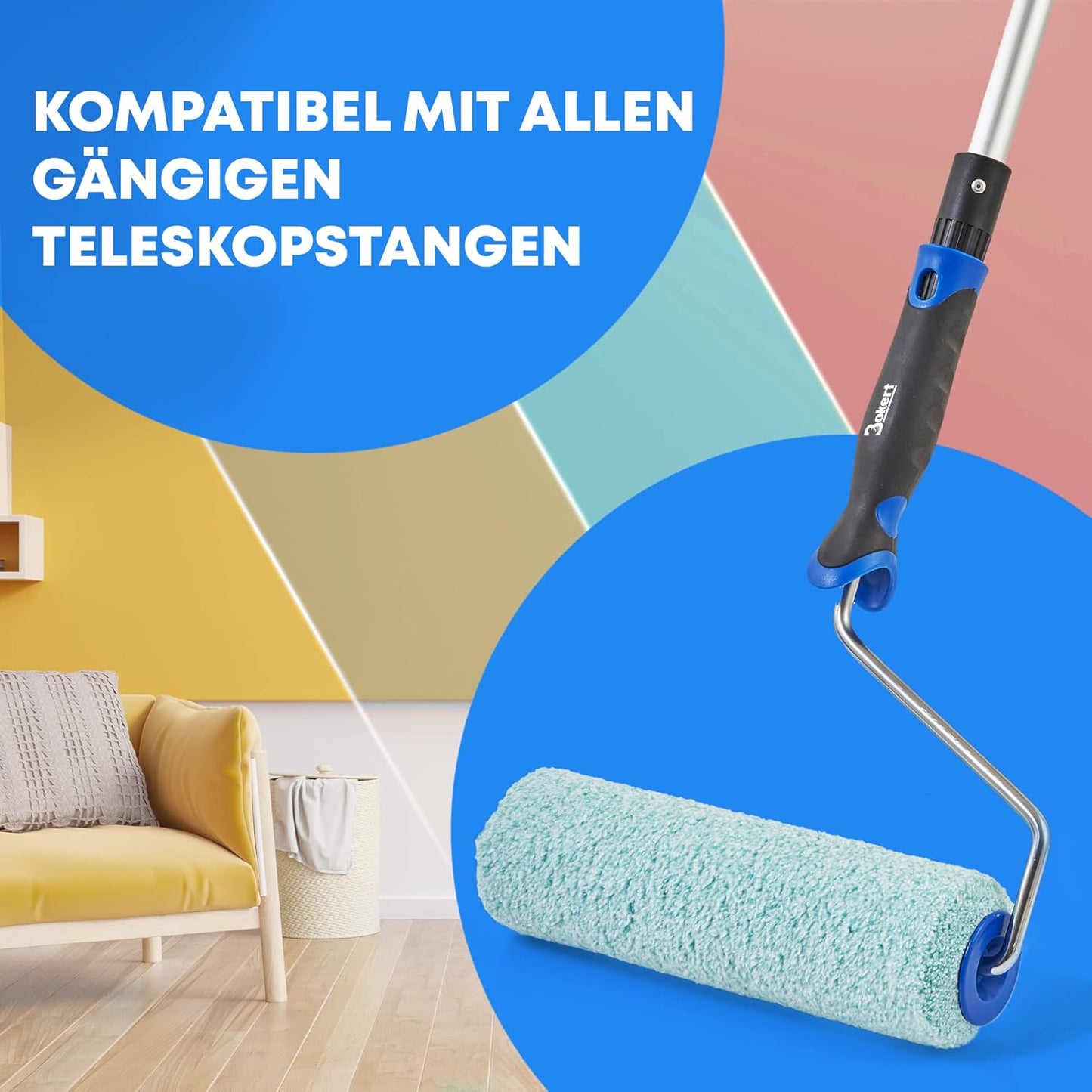 BOKERT Paint Roller - for Perfect Paint Application - with 25 cm Microfibre Paint Roller - for Walls and Ceilings - Pile Height 15 mm (25 cm / Pile Height 15 mm)